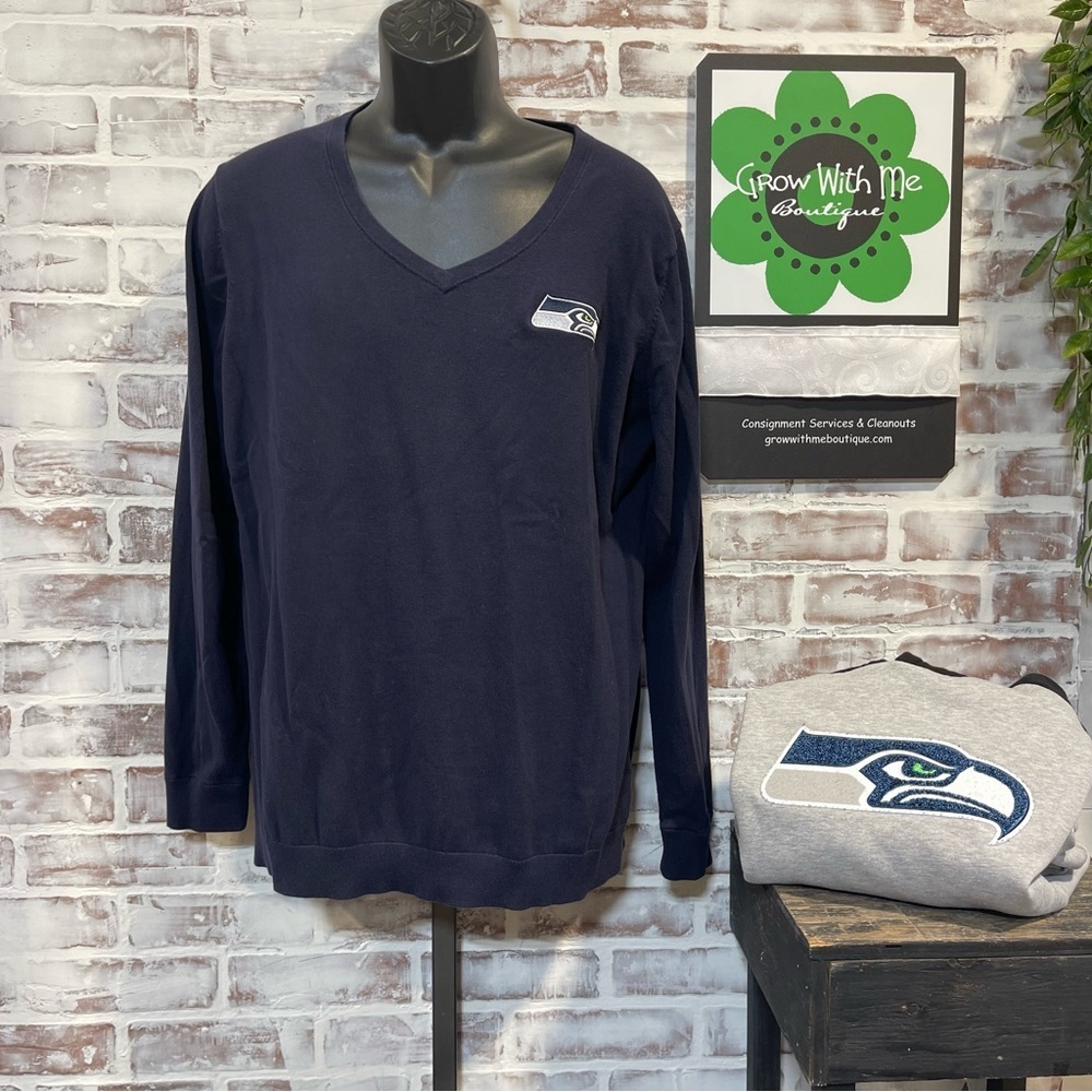 Cutter & Buck Navy Seahawks V-Neck Sweater adult  XXL